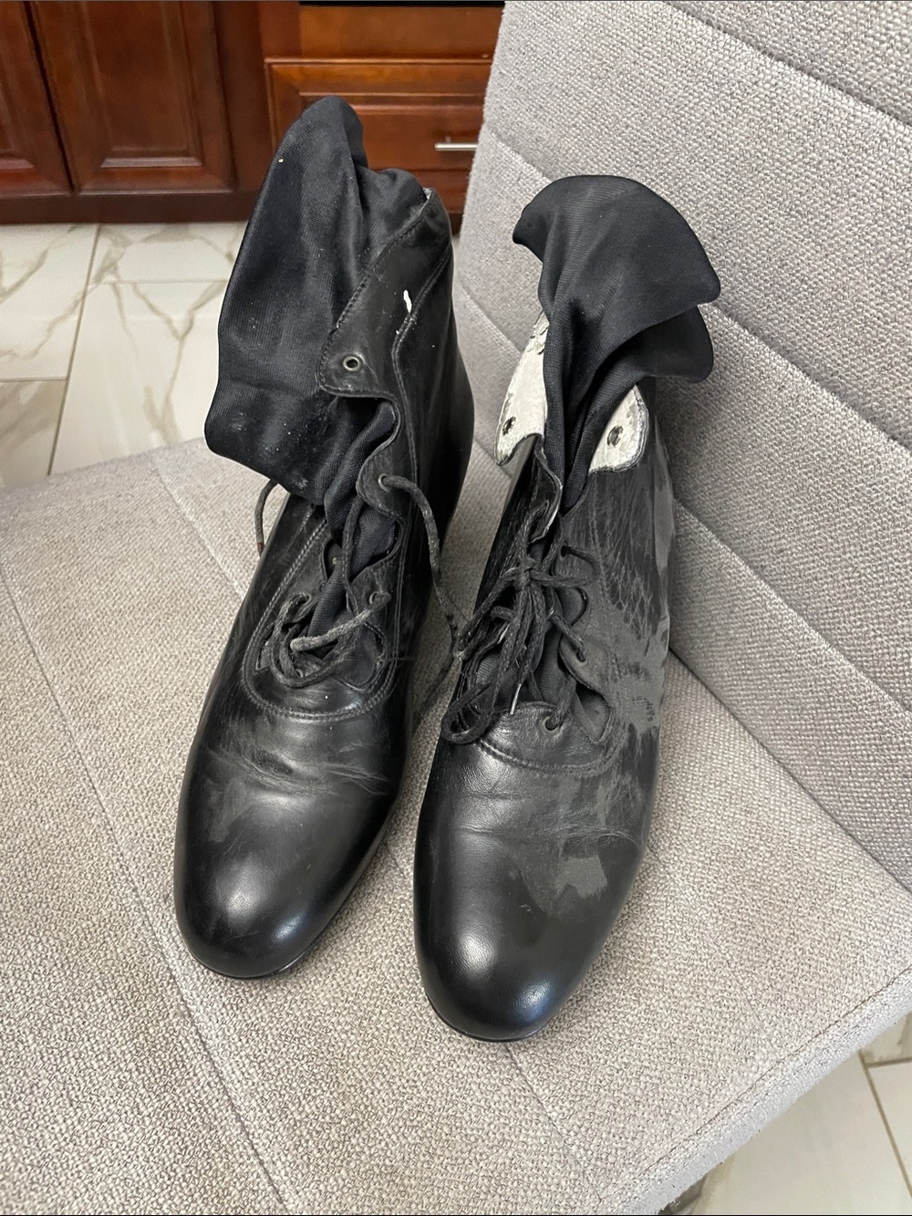 Gypsy Jazz Black Lace-Up Men's Ankle Boots with lace up inner sleeve .